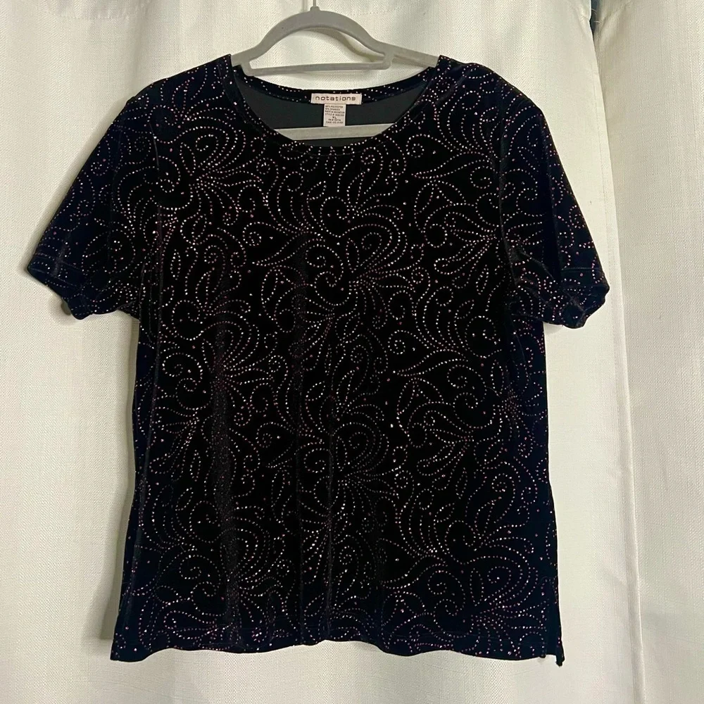 Vintage Notations Black Velvet with Pink Glitter Shirt XL - Picture 9 of 9